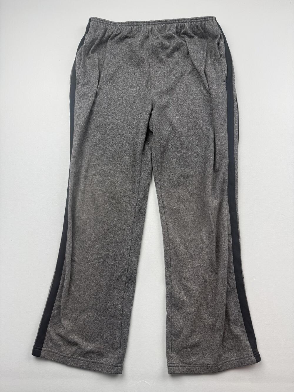 Reebok Track Pants Mens Large Gray Fleece Elastic Waist Side Stripe Pockets